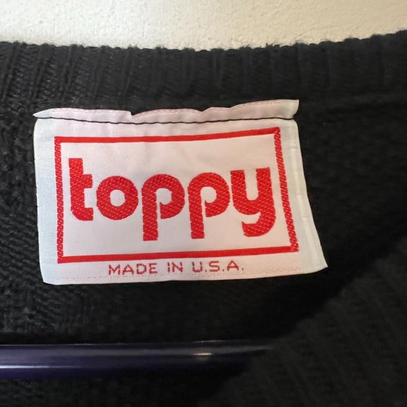 Womens Sweater Vintage TOPPY Cap Sleeve Black Cable Knit USA NEW Size Medium - Picture 2 of 10